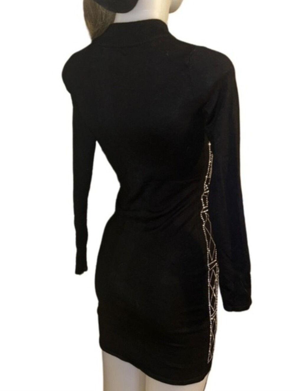 Black Studded Long-Sleeve Bodycon Dress - Picture 4 of 10